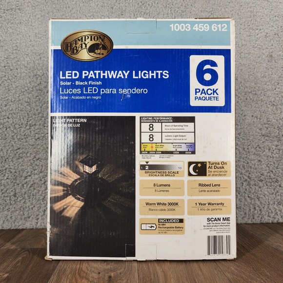 Hampton Bay LED Pathway Lights 6 Pack Solar‎ Black Finish Outdoor Garden - Picture 3 of 8